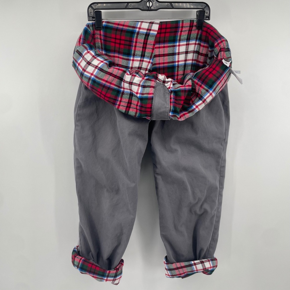Lands' End Flannel Lined Chinos Mens 40 Grey Straight Fit Plaid Lining Pants